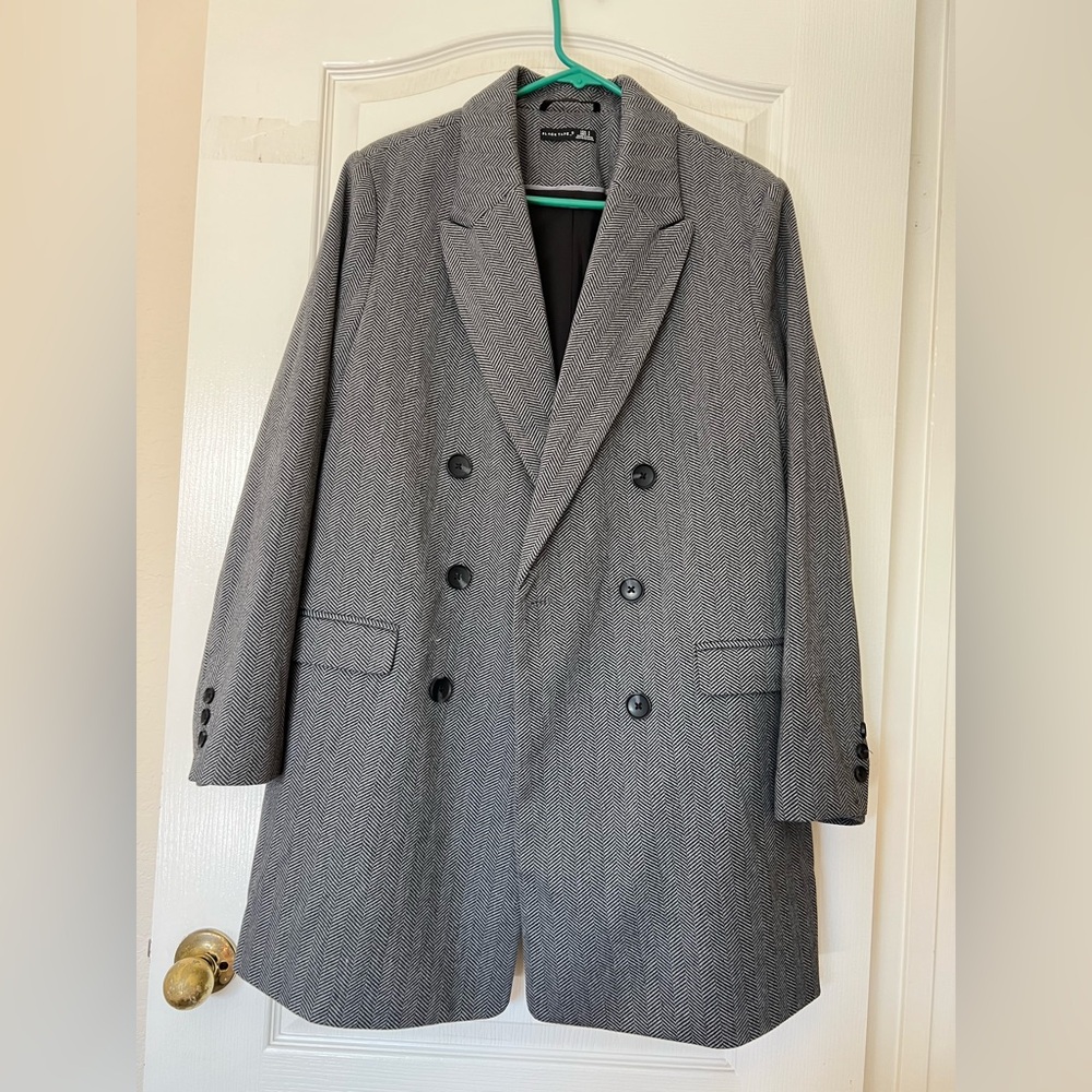 Black Tape Gray Herringbone Trench Coat blazers US14